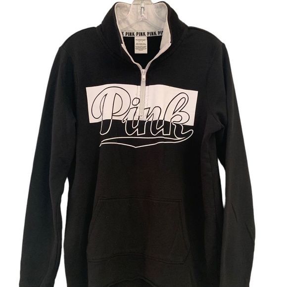 PINK Victoria’s Secret Black/White Half Zip Lightweight Pullover Sweatshirt S - Picture 1 of 6